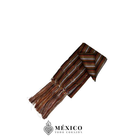 Mexican rebozo brown stripes - Picture 3 of 4